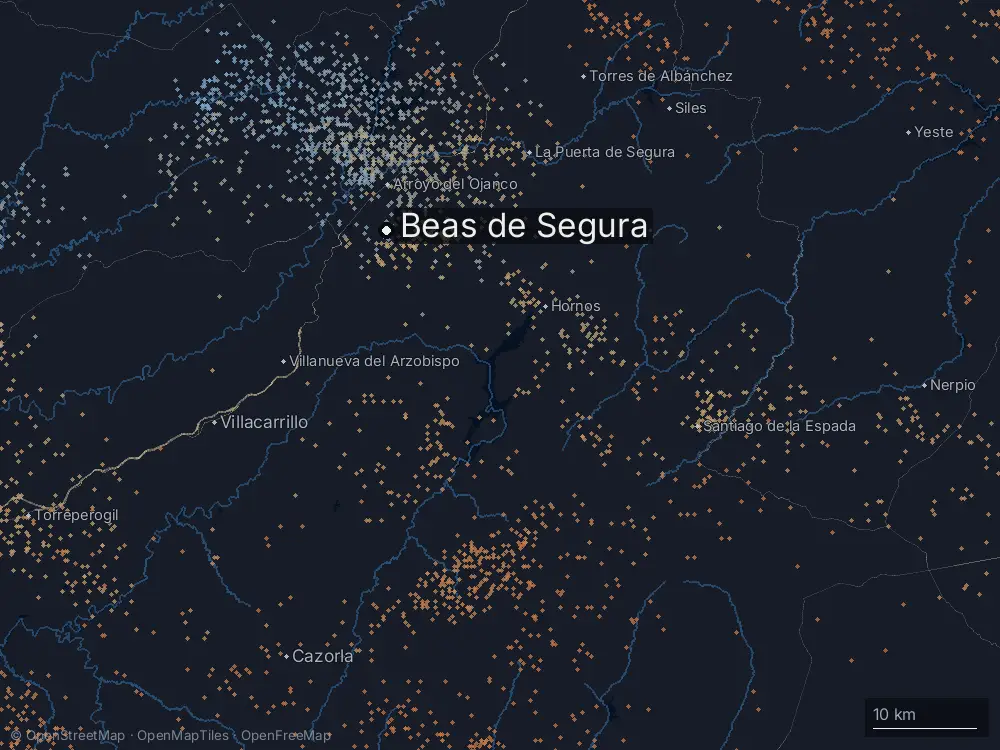 Karte der Blitze bei Beas de Segura am Mittwoch, 9. September 2026