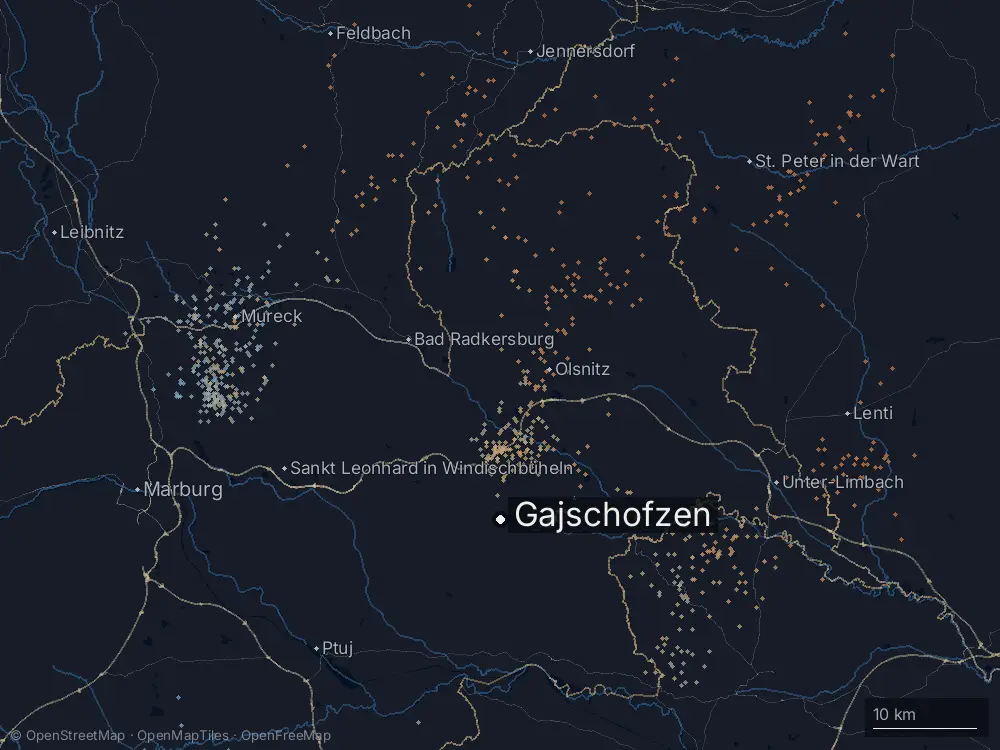 Karte der Blitze bei Gajschofzen am Mittwoch, 9. September 2026