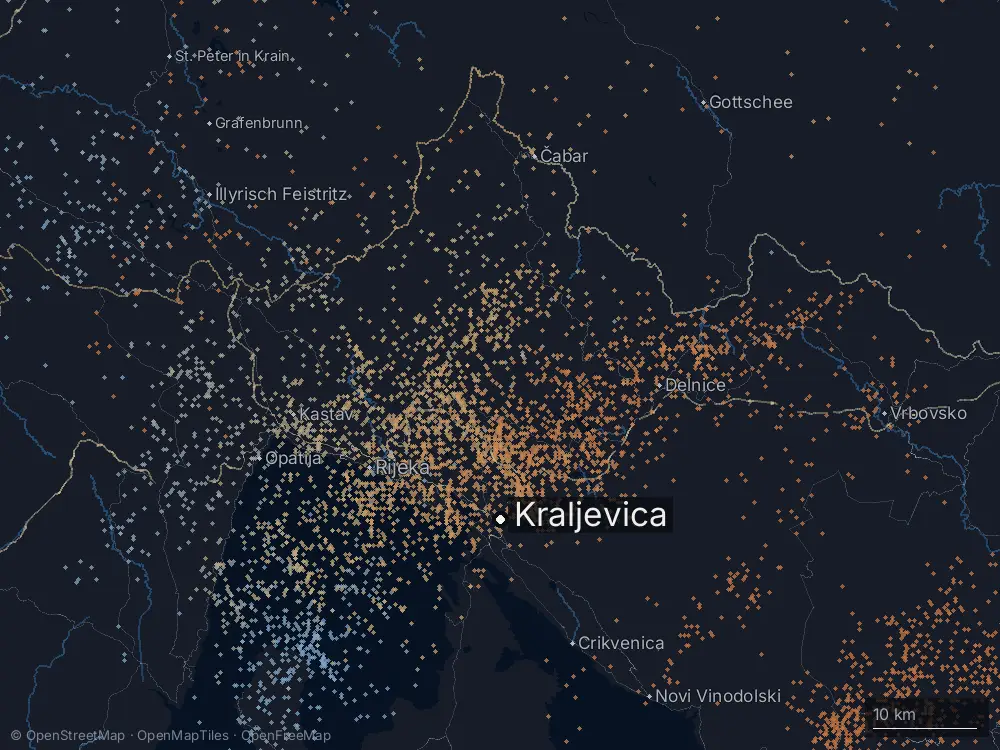 Karte der Blitze bei Kraljevica am Mittwoch, 9. September 2026
