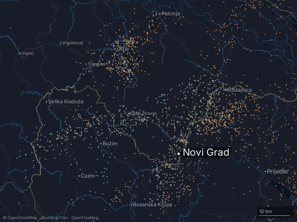 Karte der Blitze bei Novi Grad am Mittwoch, 9. September 2026