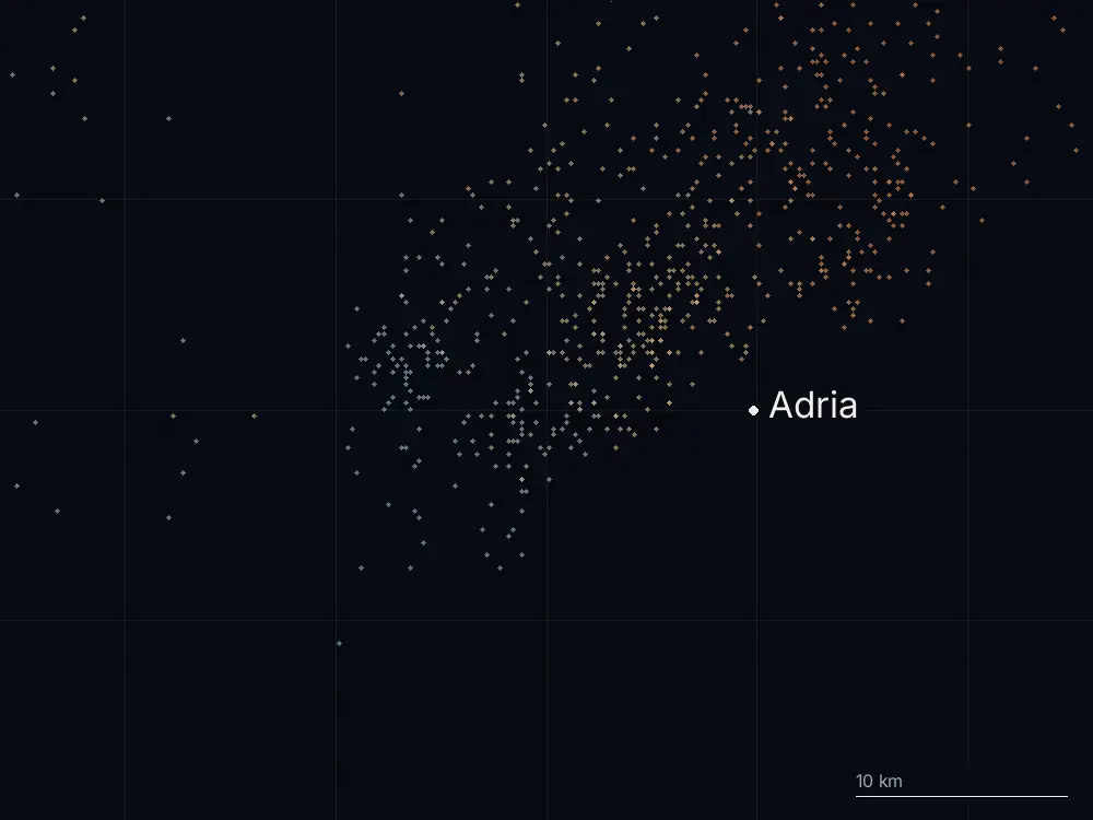 Karte der Blitze bei Adria am Donnerstag, 10. September 2026