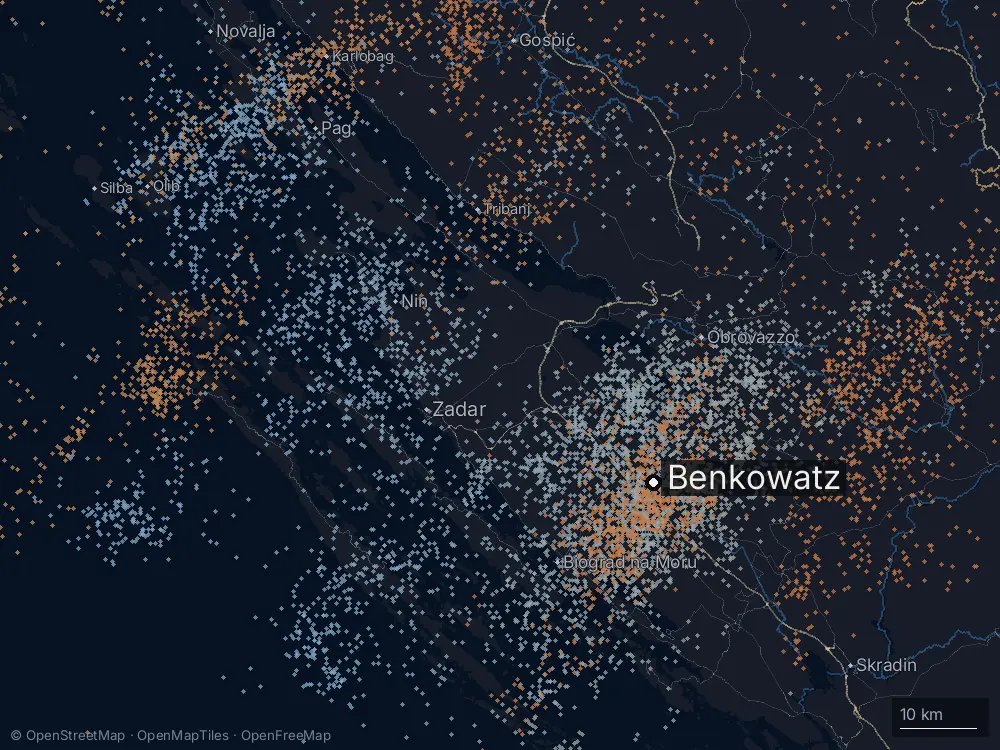 Karte der Blitze bei Benkowatz am Donnerstag, 10. September 2026
