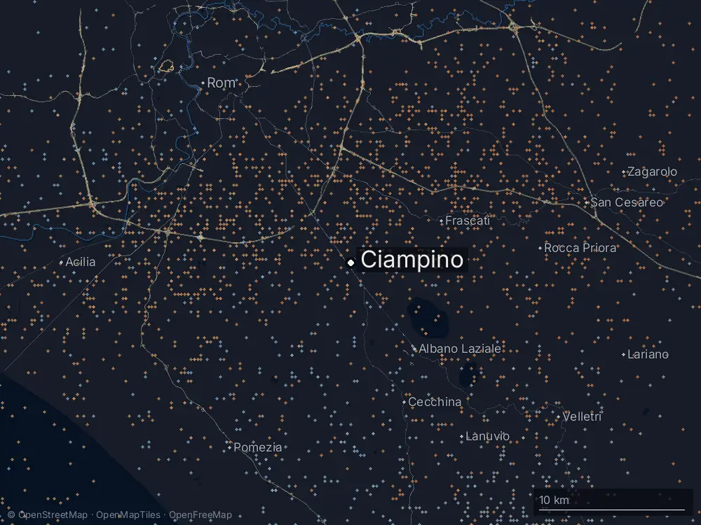Karte der Blitze bei Ciampino am Donnerstag, 10. September 2026