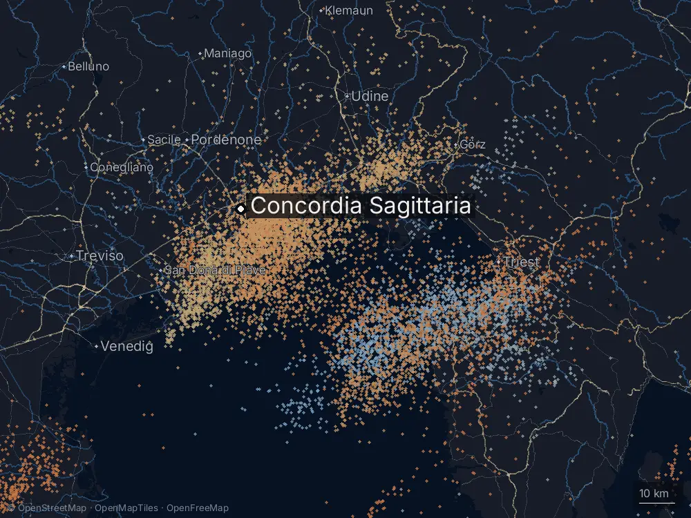 Karte der Blitze bei Concordia Sagittaria am Donnerstag, 10. September 2026