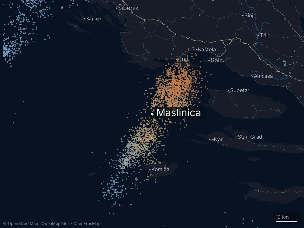 Karte der Blitze bei Maslinica am Donnerstag, 10. September 2026