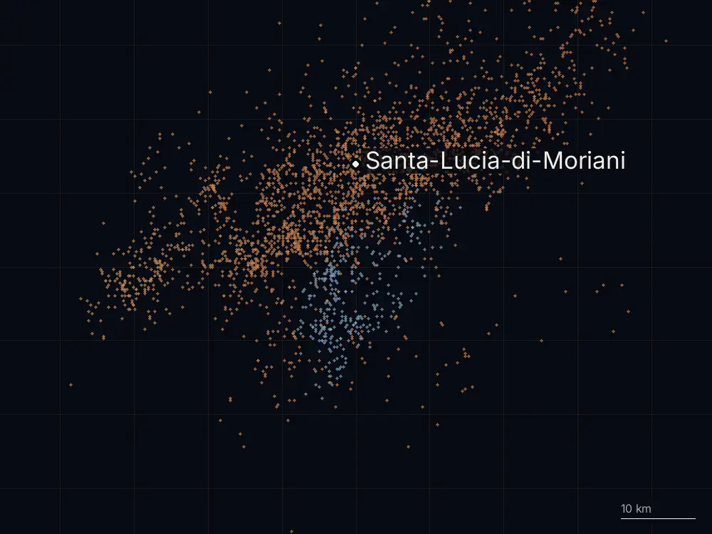 Karte der Blitze bei Santa-Lucia-di-Moriani am Donnerstag, 10. September 2026