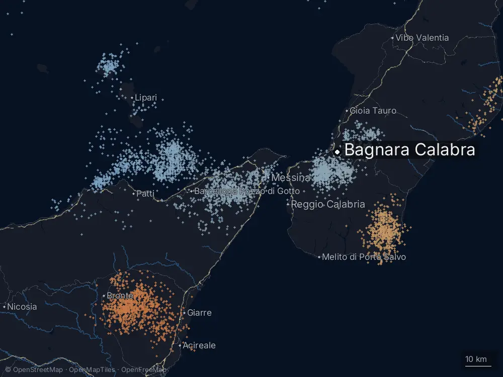 Karte der Blitze bei Bagnara Calabra am Freitag, 11. September 2026