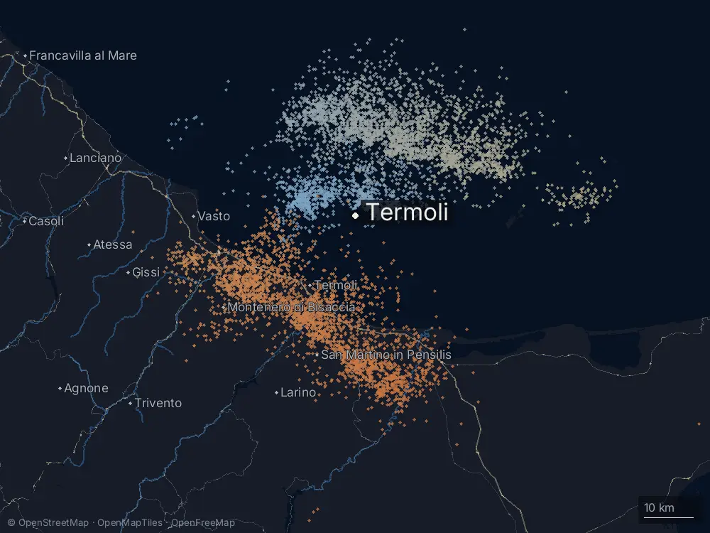 Karte der Blitze bei Termoli am Freitag, 11. September 2026