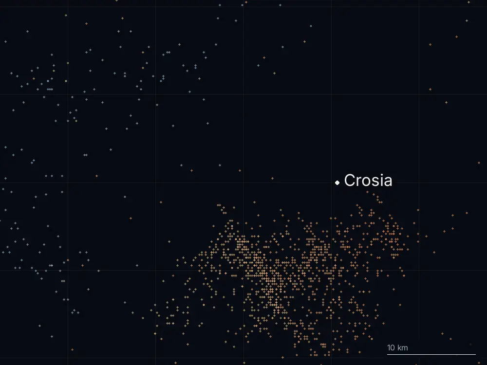 Karte der Blitze bei Crosia am Samstag, 12. September 2026