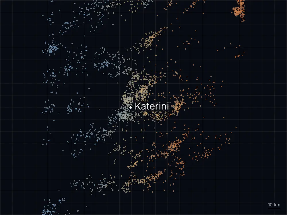 Karte der Blitze bei Katerini am Samstag, 12. September 2026