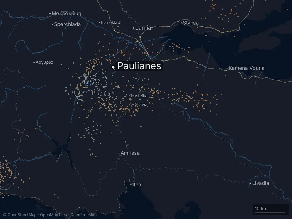 Karte der Blitze bei Paulianes am Samstag, 12. September 2026