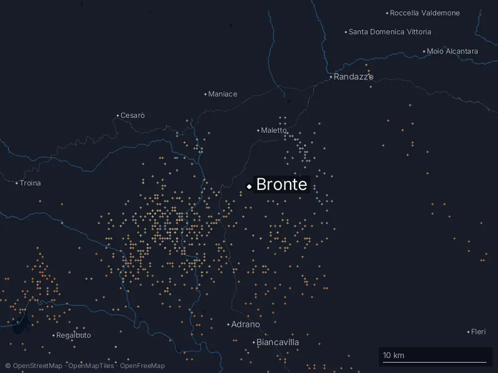 Karte der Blitze bei Bronte am Sonntag, 13. September 2026