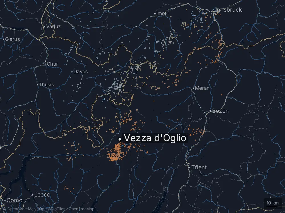 Karte der Blitze bei Vezza d'Oglio am Mittwoch, 16. September 2026