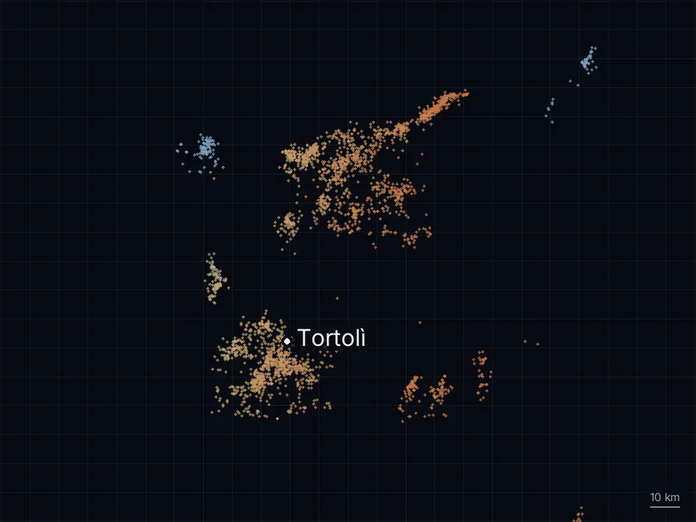 Karte der Blitze bei Tortolì am Donnerstag, 17. September 2026