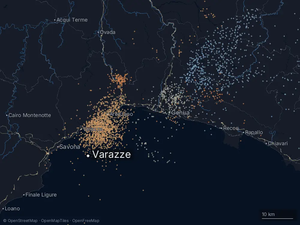 Karte der Blitze bei Varazze am Donnerstag, 17. September 2026