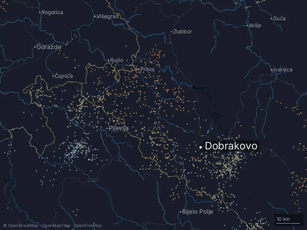 Karte der Blitze bei Dobrakovo am Samstag, 19. September 2026