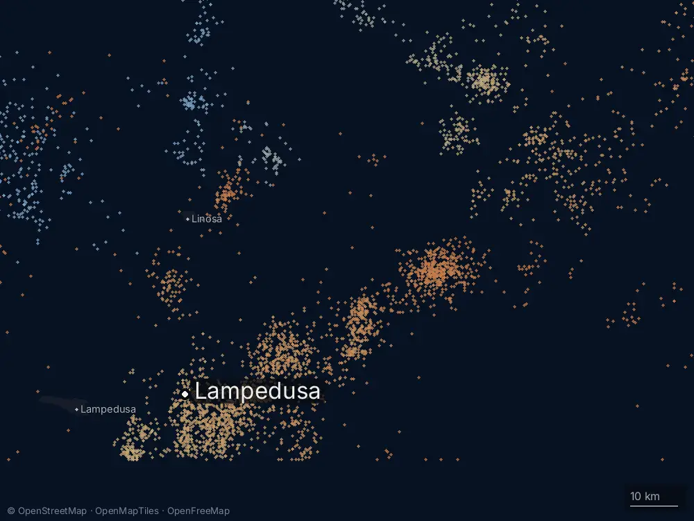 Karte der Blitze bei Lampedusa am Samstag, 19. September 2026
