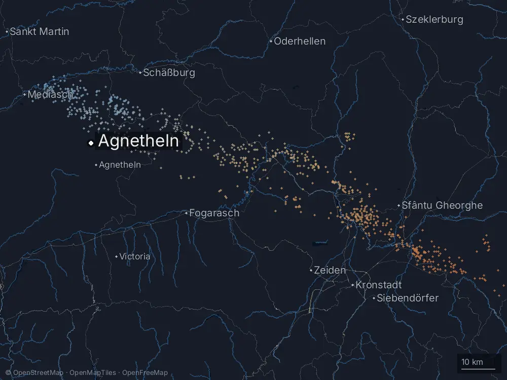 Karte der Blitze bei Agnetheln am Montag, 21. September 2026