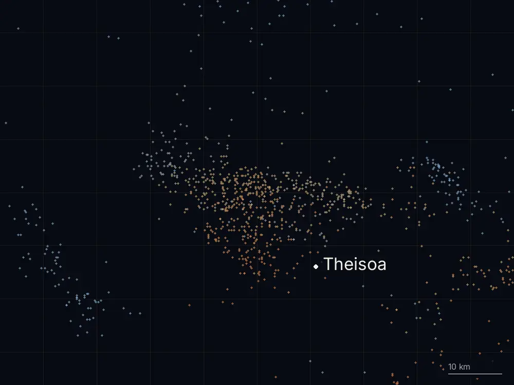 Karte der Blitze bei Theisoa am Dienstag, 22. September 2026