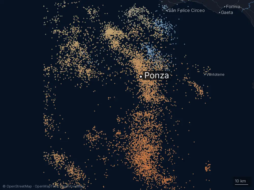 Karte der Blitze bei Ponza am Freitag, 25. September 2026