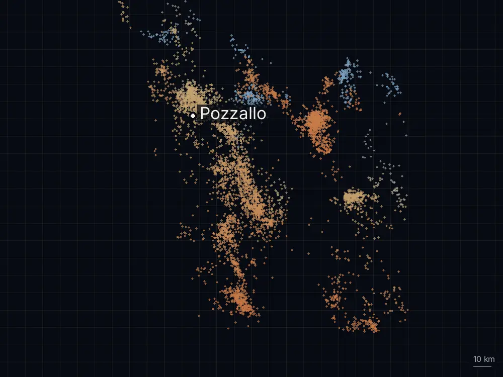 Karte der Blitze bei Pozzallo am Freitag, 25. September 2026
