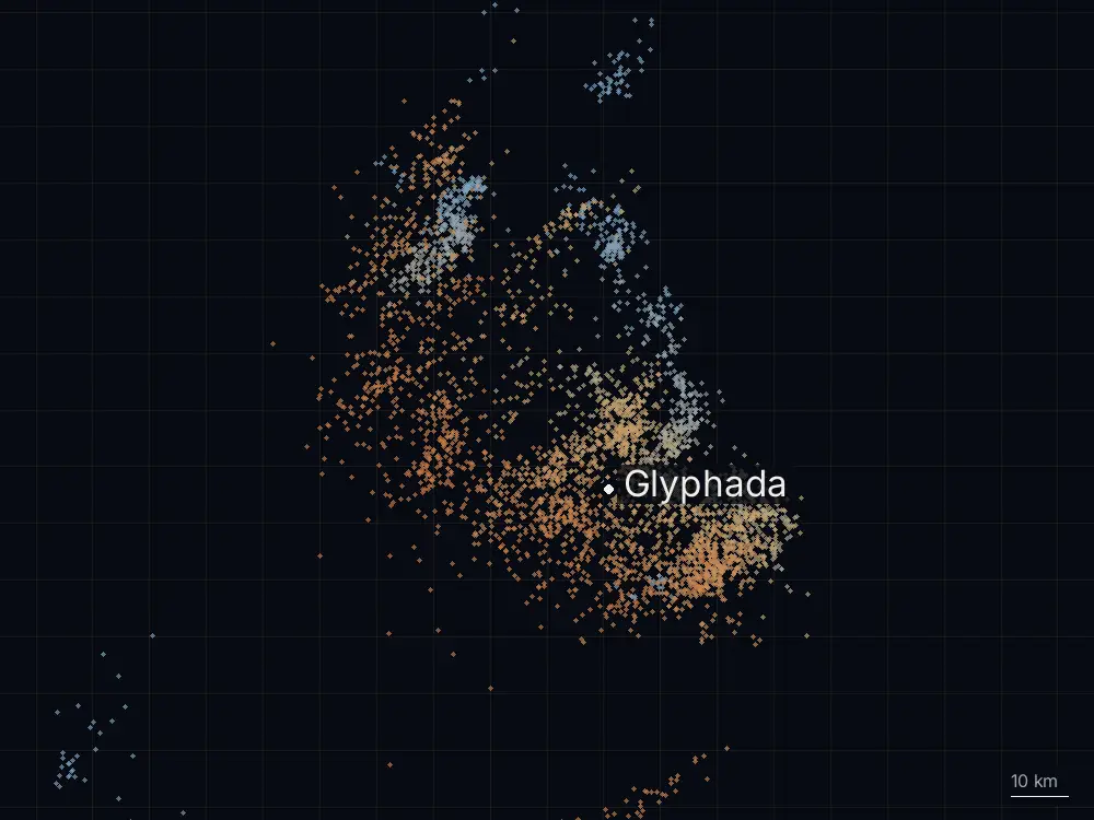 Karte der Blitze bei Glyphada am Samstag, 26. September 2026