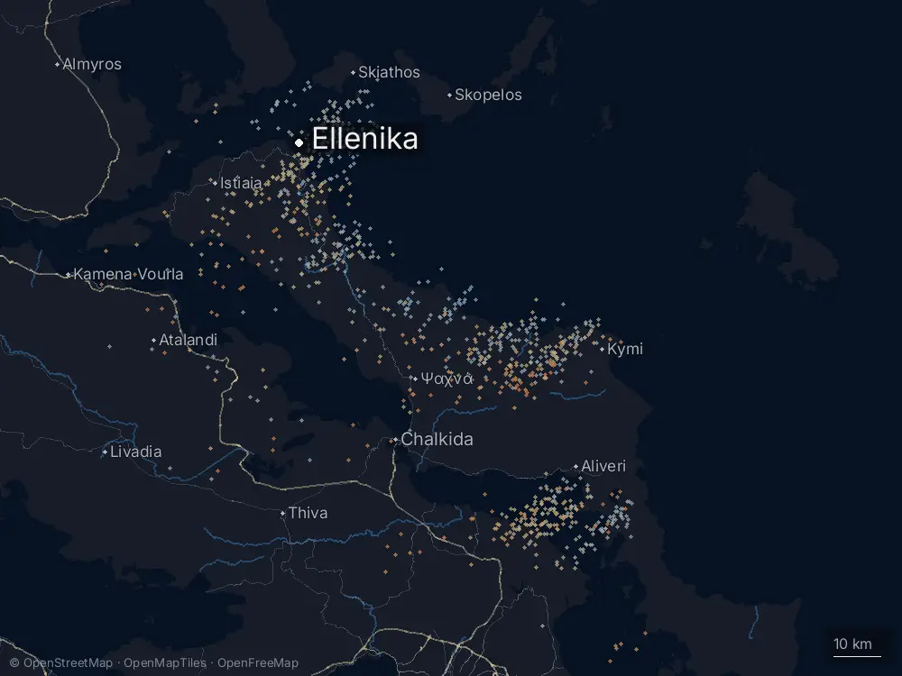 Karte der Blitze bei Ellenika am Sonntag, 27. September 2026