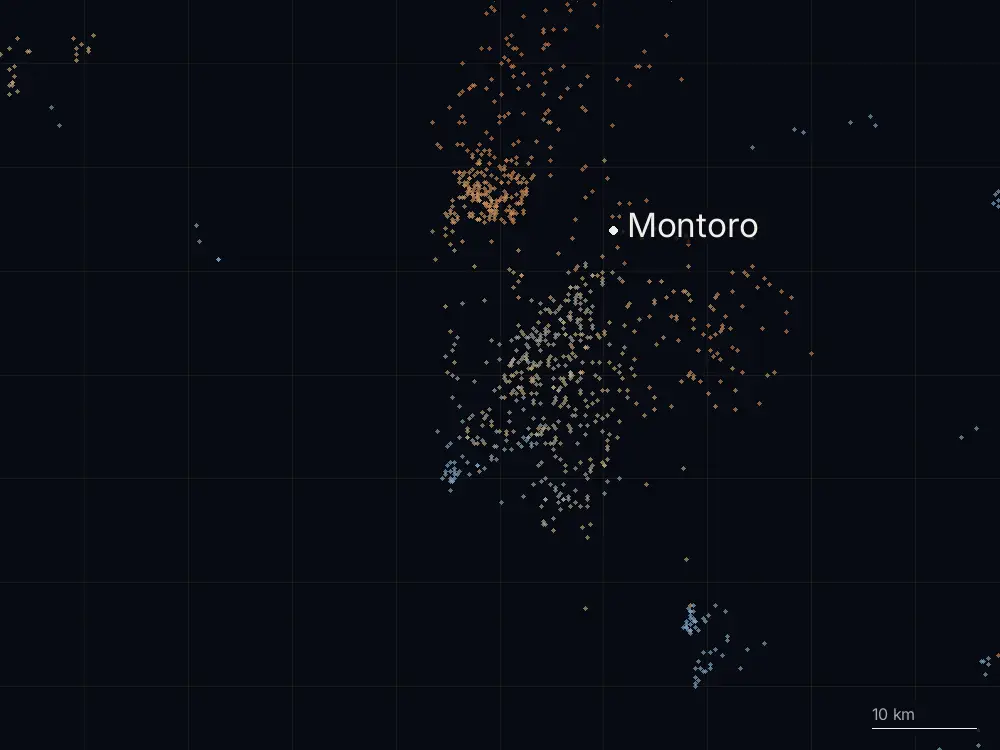 Karte der Blitze bei Montoro am Freitag, 2. Oktober 2026
