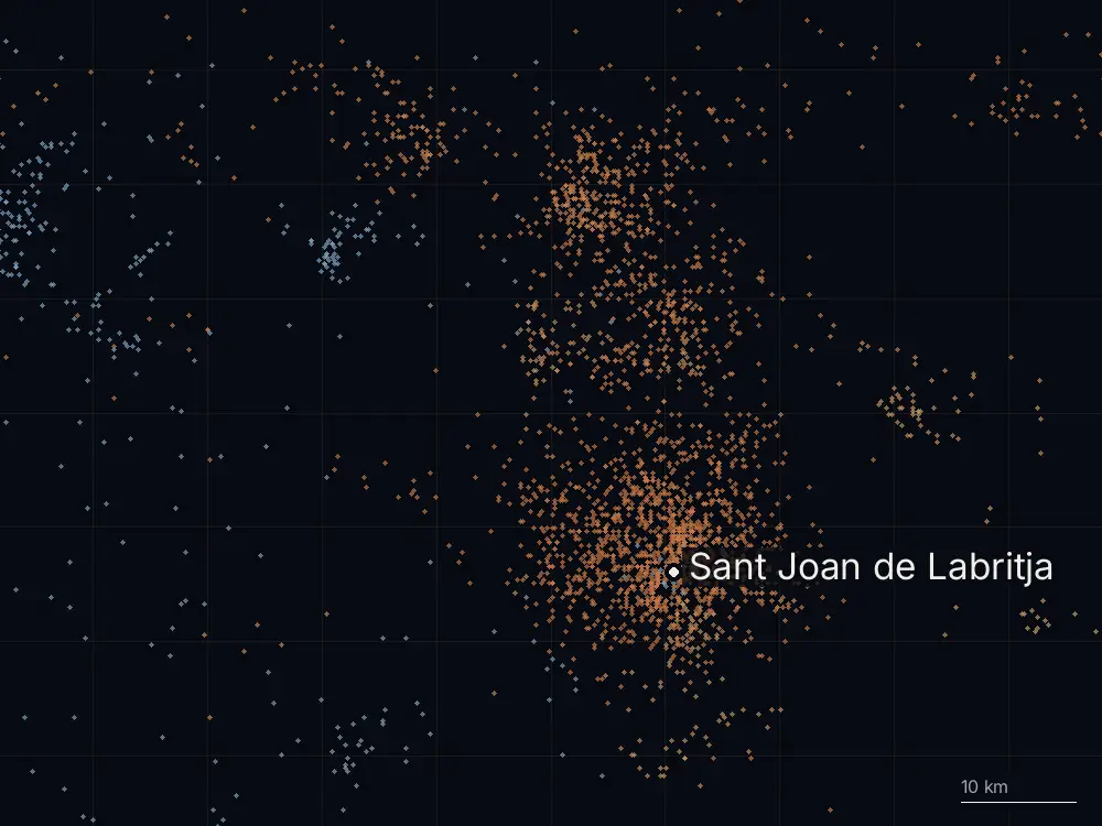 Karte der Blitze bei Sant Joan de Labritja am Freitag, 2. Oktober 2026