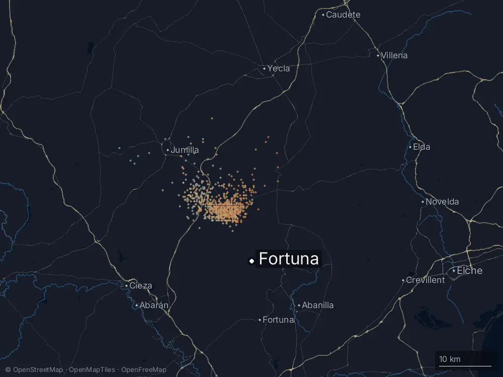 Karte der Blitze bei Fortuna am Samstag, 3. Oktober 2026