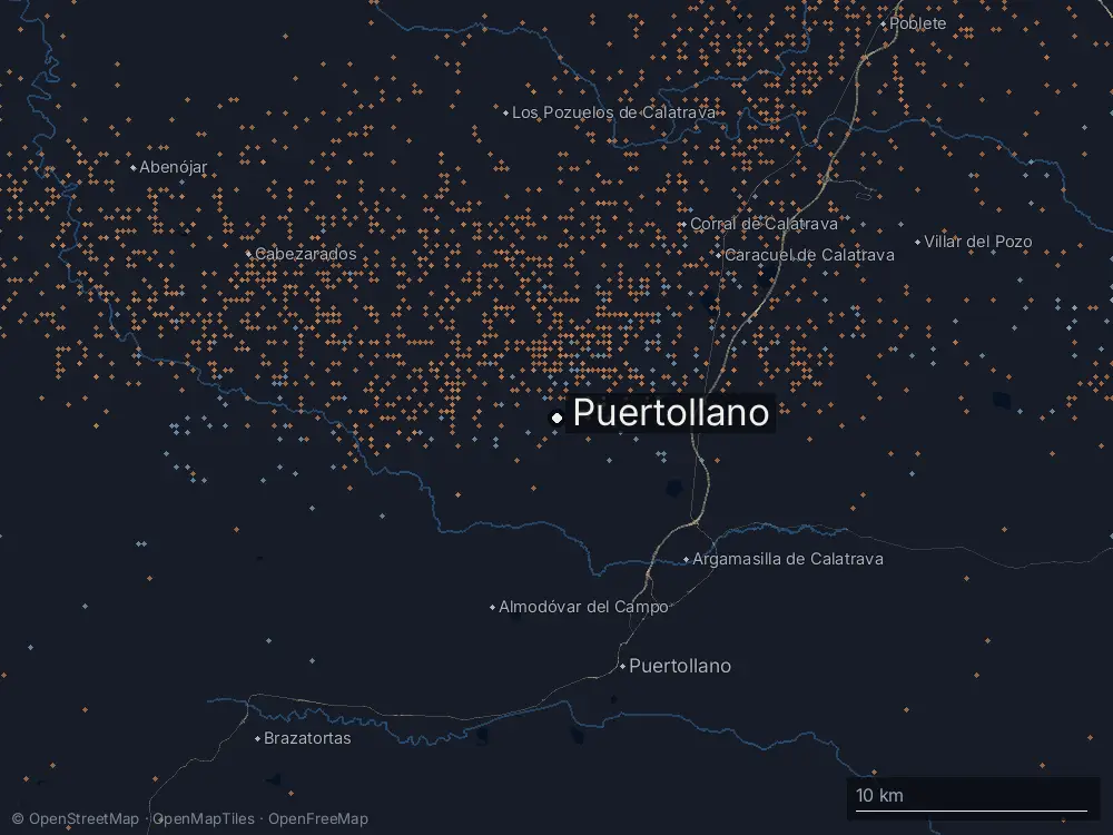 Karte der Blitze bei Puertollano am Sonntag, 4. Oktober 2026