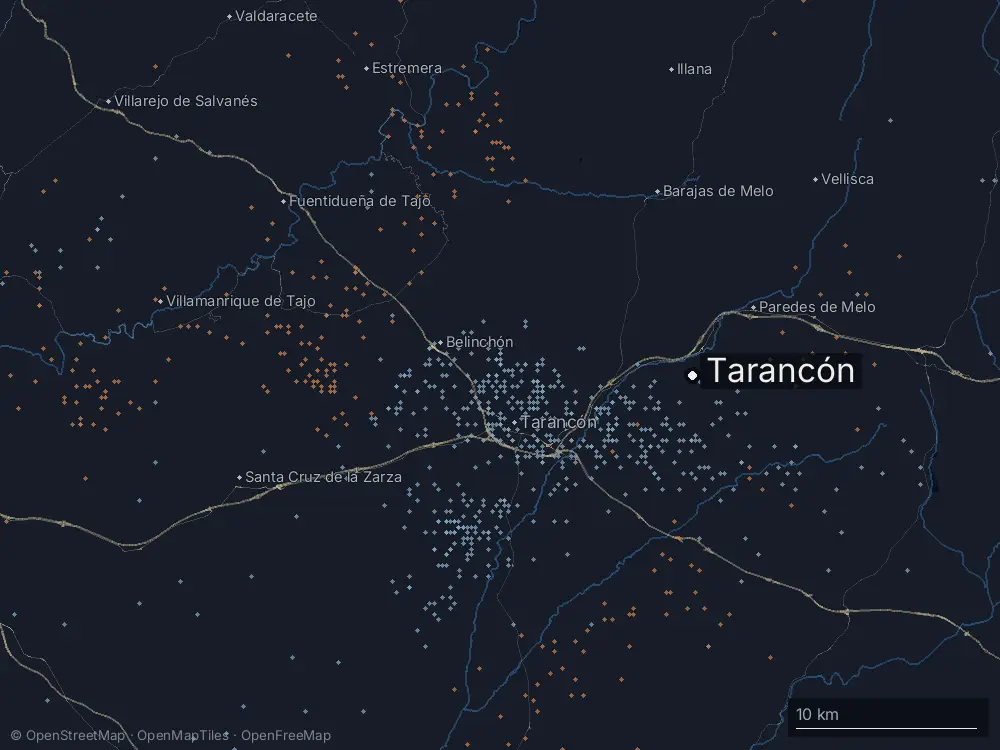 Karte der Blitze bei Tarancón am Sonntag, 4. Oktober 2026