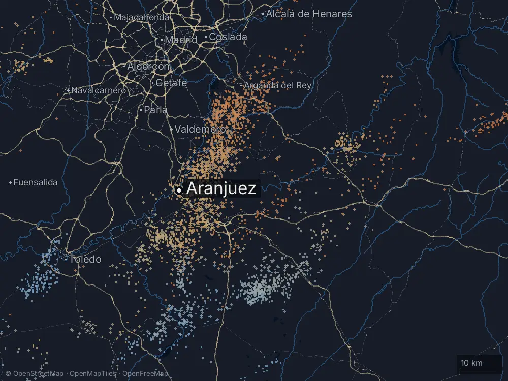 Karte der Blitze bei Aranjuez am Montag, 5. Oktober 2026