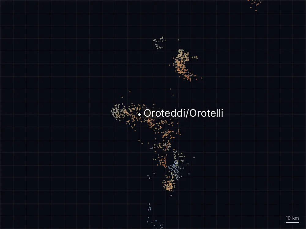 Karte der Blitze bei Oroteddi/Orotelli am Montag, 5. Oktober 2026