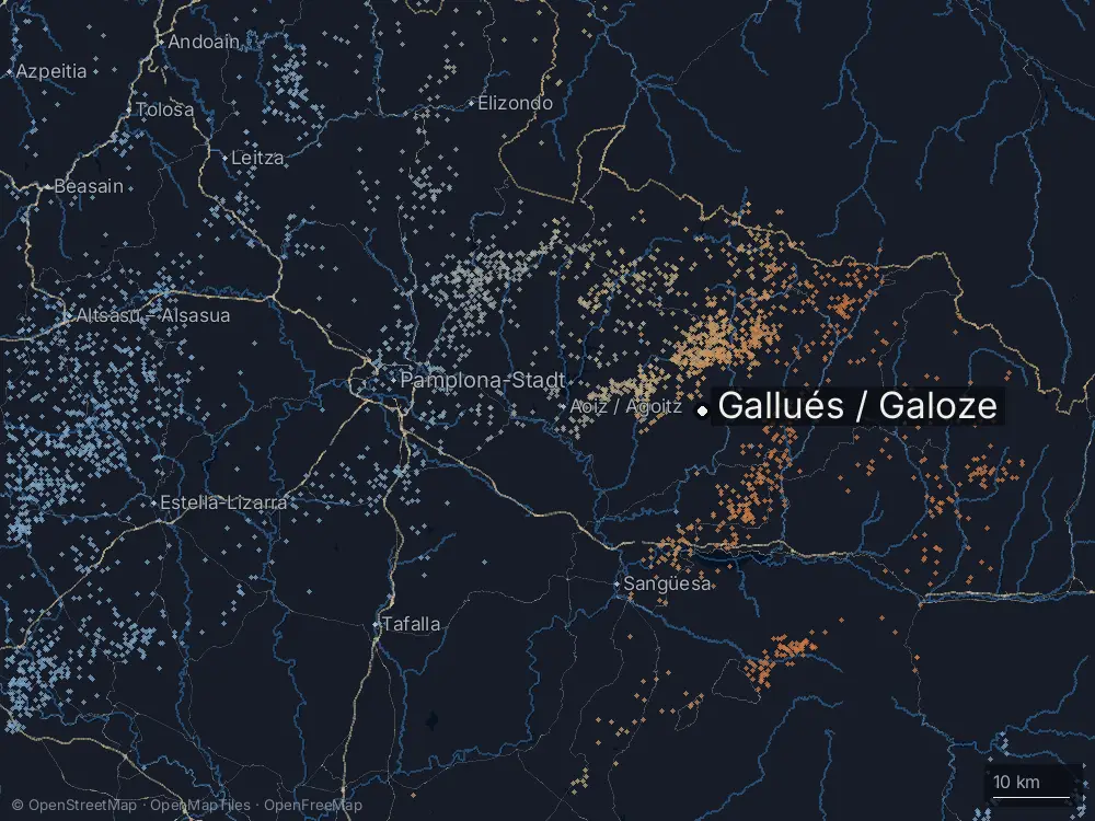 Karte der Blitze bei Gallués / Galoze am Dienstag, 6. Oktober 2026