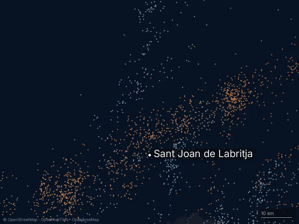 Karte der Blitze bei Sant Joan de Labritja am Mittwoch, 7. Oktober 2026