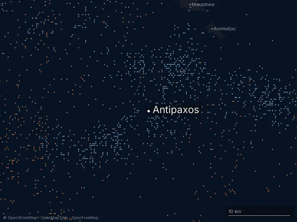 Karte der Blitze bei Antipaxos am Freitag, 9. Oktober 2026