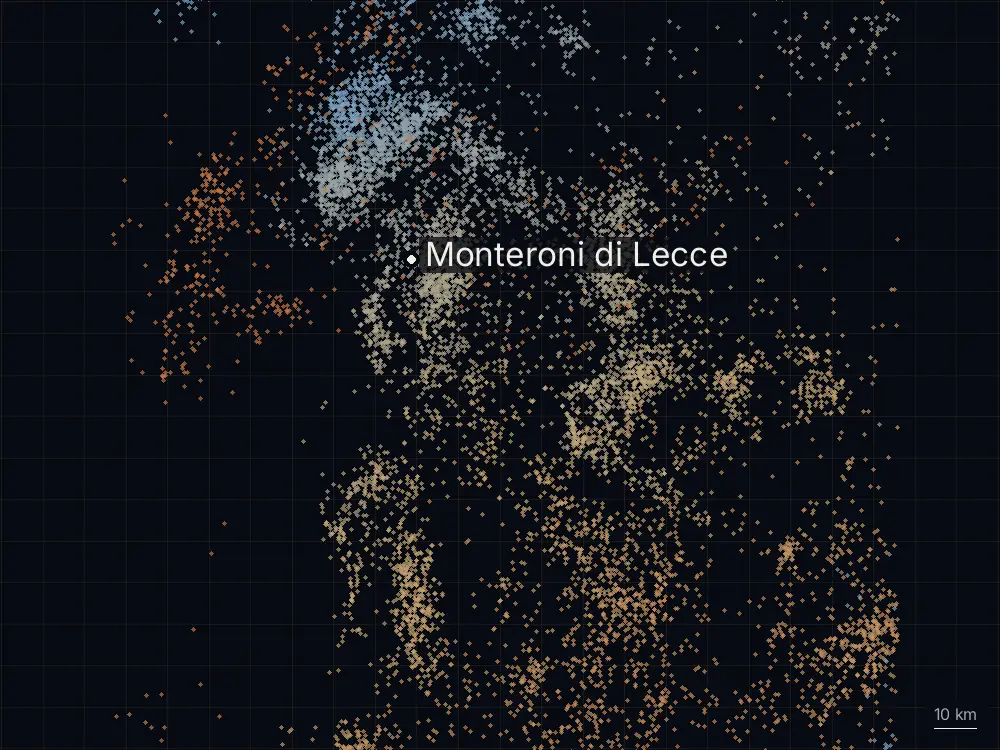 Karte der Blitze bei Monteroni di Lecce am Freitag, 9. Oktober 2026