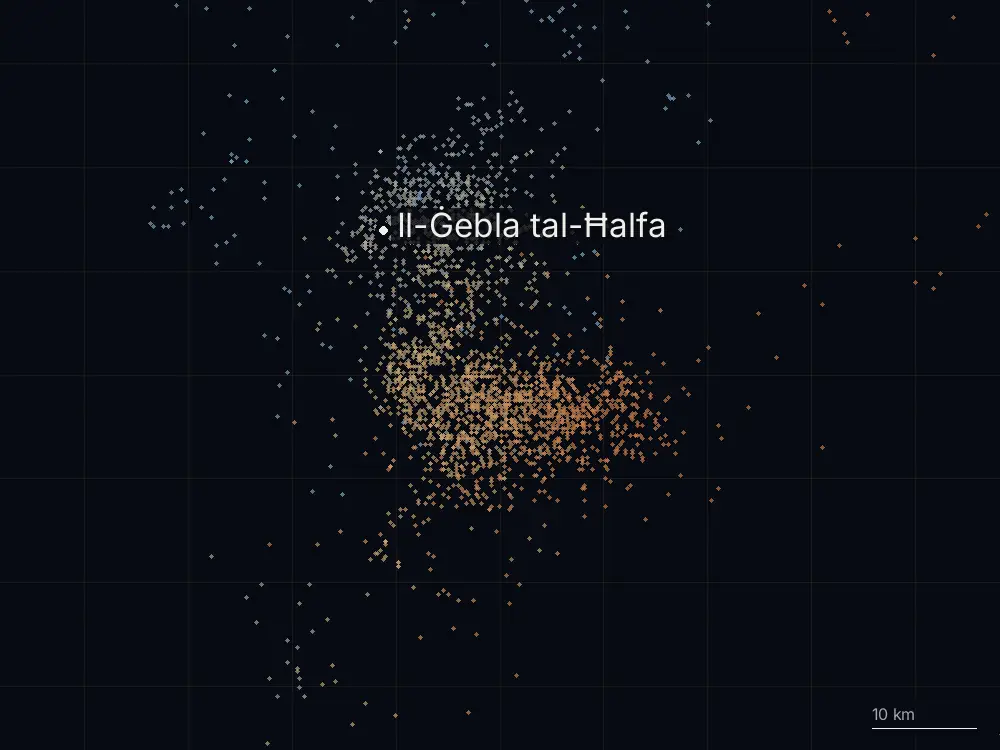 Karte der Blitze bei Il-Ġebla tal-Ħalfa am Samstag, 10. Oktober 2026