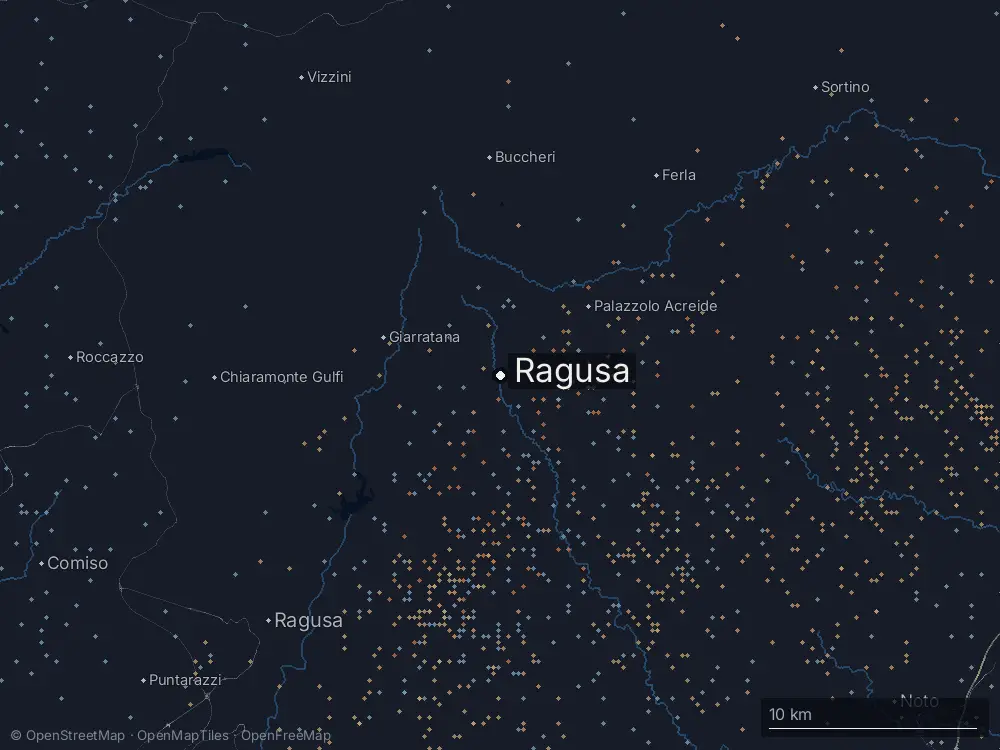 Karte der Blitze bei Ragusa am Samstag, 10. Oktober 2026