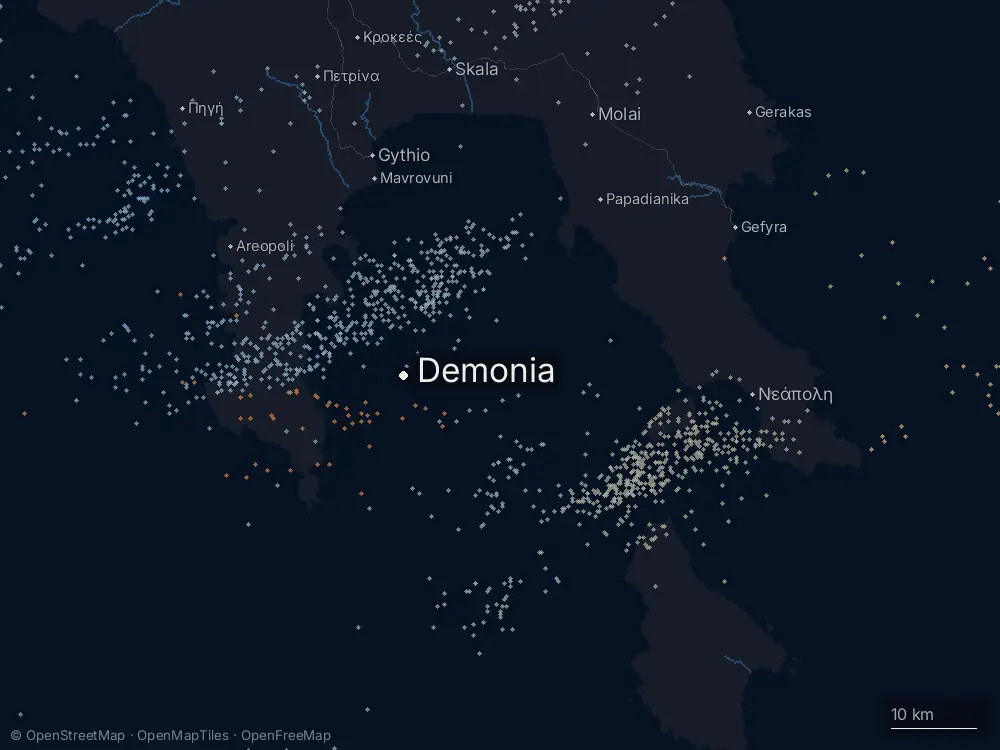 Karte der Blitze bei Demonia am Sonntag, 11. Oktober 2026