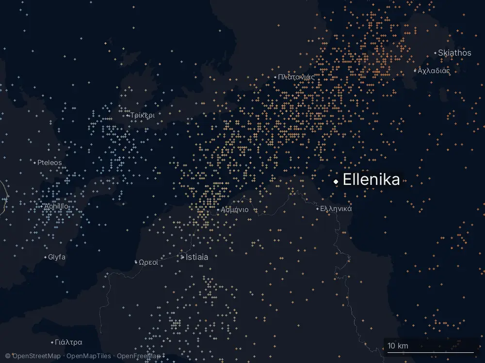 Karte der Blitze bei Ellenika am Sonntag, 11. Oktober 2026