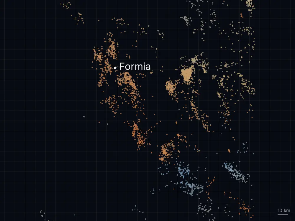 Karte der Blitze bei Formia am Montag, 12. Oktober 2026