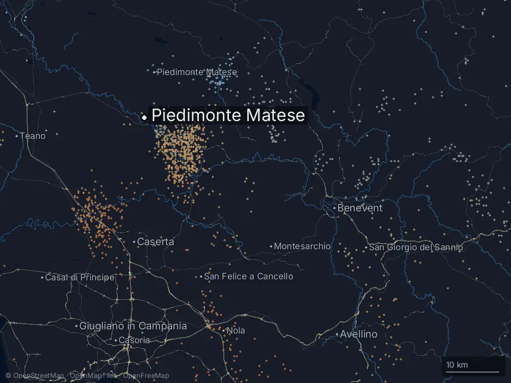 Karte der Blitze bei Piedimonte Matese am Montag, 12. Oktober 2026