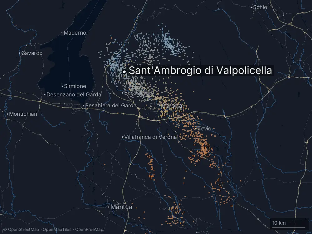 Karte der Blitze bei Sant'Ambrogio di Valpolicella am Montag, 12. Oktober 2026
