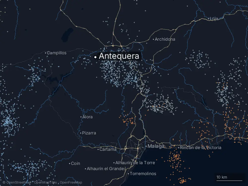Karte der Blitze bei Antequera am Samstag, 17. Oktober 2026