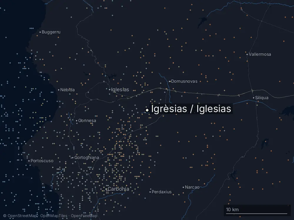 Karte der Blitze bei Igrèsias / Iglesias am Dienstag, 20. Oktober 2026