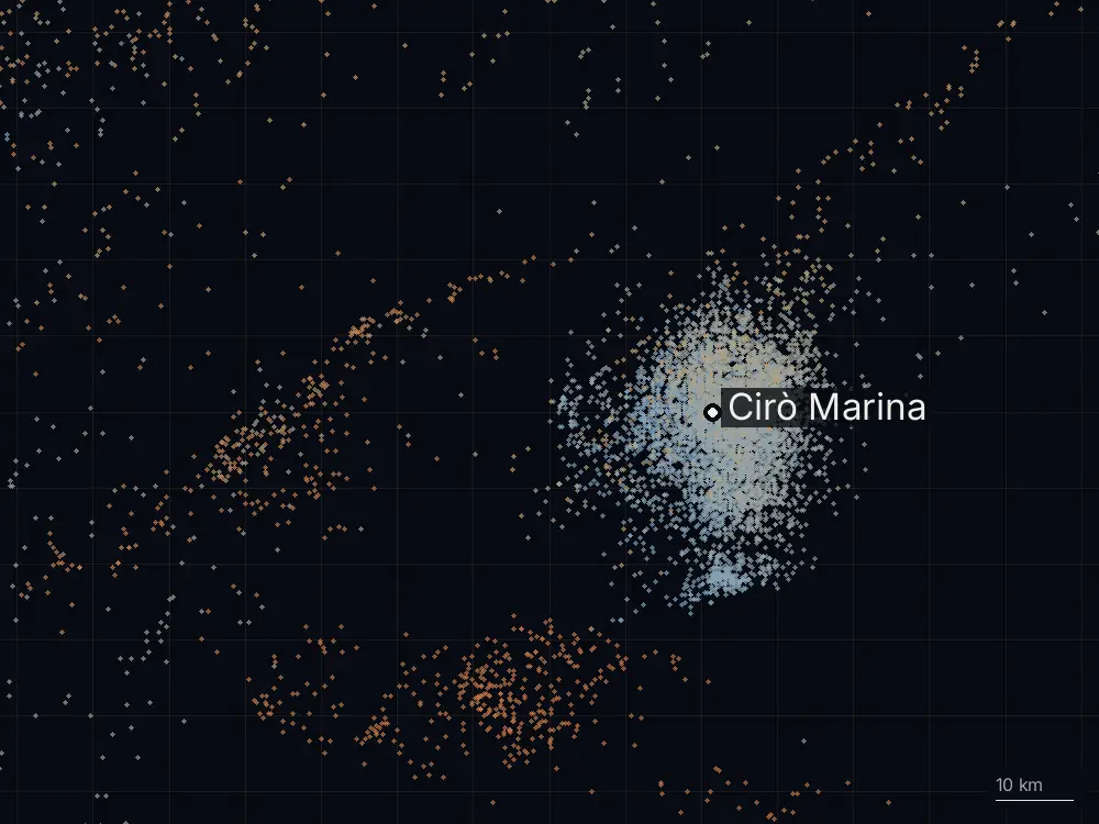 Karte der Blitze bei Cirò Marina am Mittwoch, 21. Oktober 2026