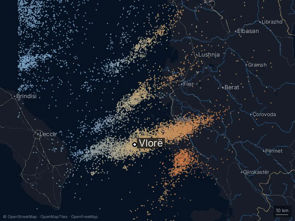 Karte der Blitze bei Vlorë am Mittwoch, 21. Oktober 2026