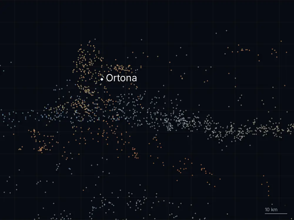 Karte der Blitze bei Ortona am Samstag, 24. Oktober 2026